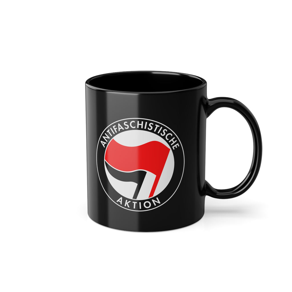Antifaschistische Aktion – Tasse – Schwarz mit Antifa-Aufdruck